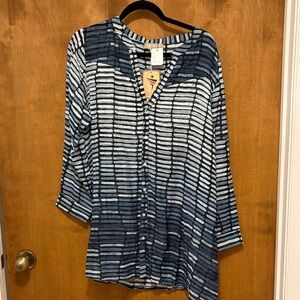 498. Yauvan Women’s Navy Patterned Button-Down Tunic Shirt